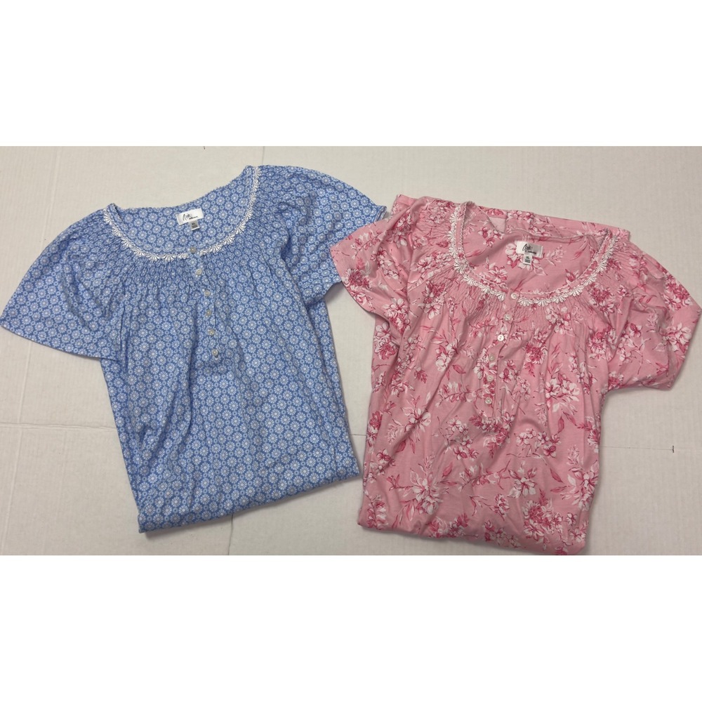 Aria Collection Nightgown Set Womens XL Pink Blue Floral Cotton Blend Grannycore